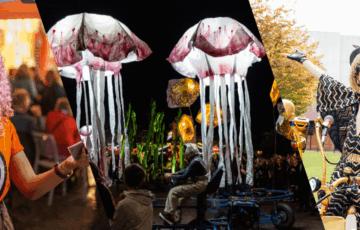 A collage of three images from three festivals