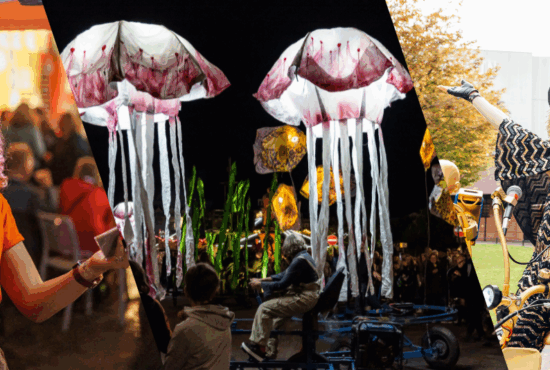 A collage of three images from three festivals