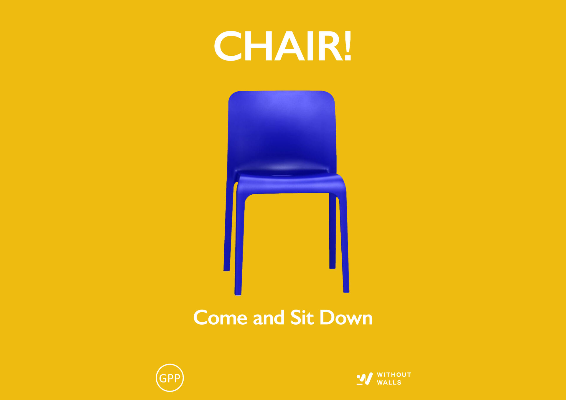 Yellow background with a blue chair